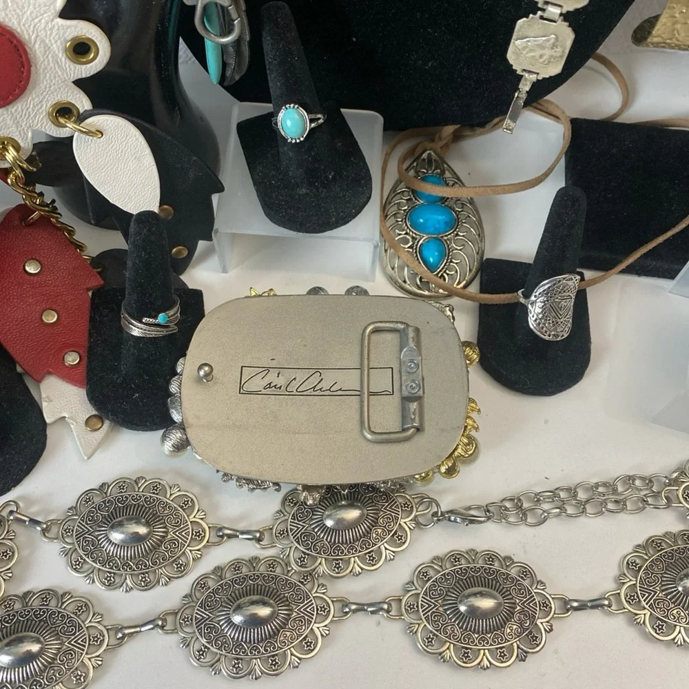 Turquoise and Silver Statement Necklaces, southwestern style jewelry lot - Picture 12 of 16